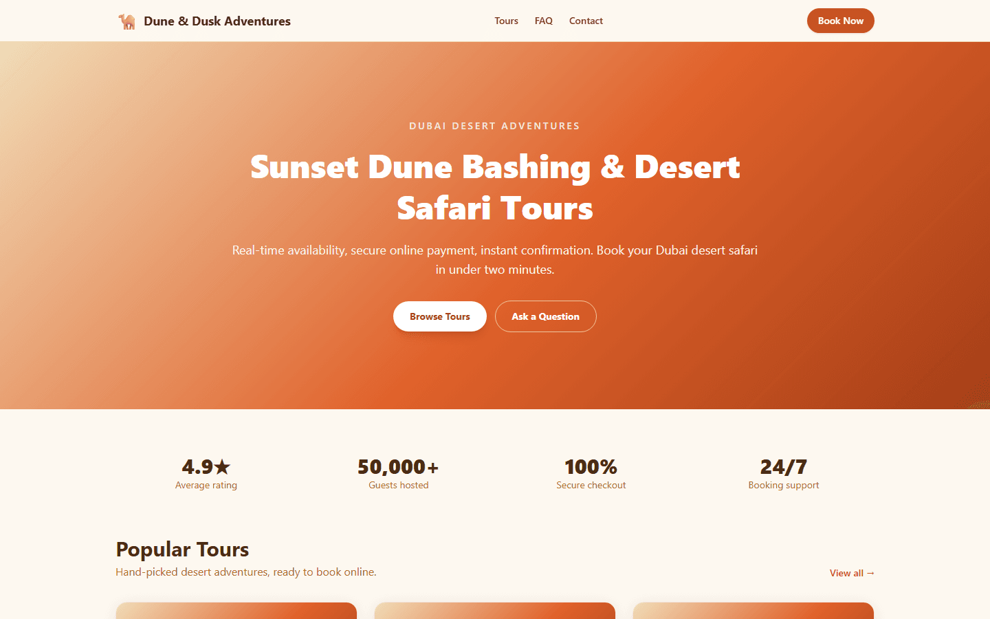 Tour & Safari Booking System — screenshot of the running product