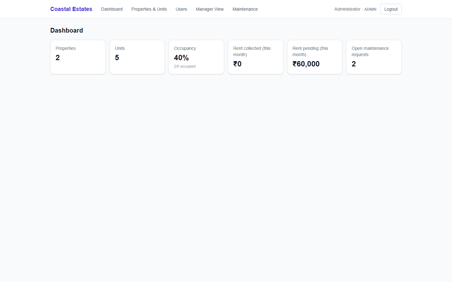 Property Management System — screenshot of the running product